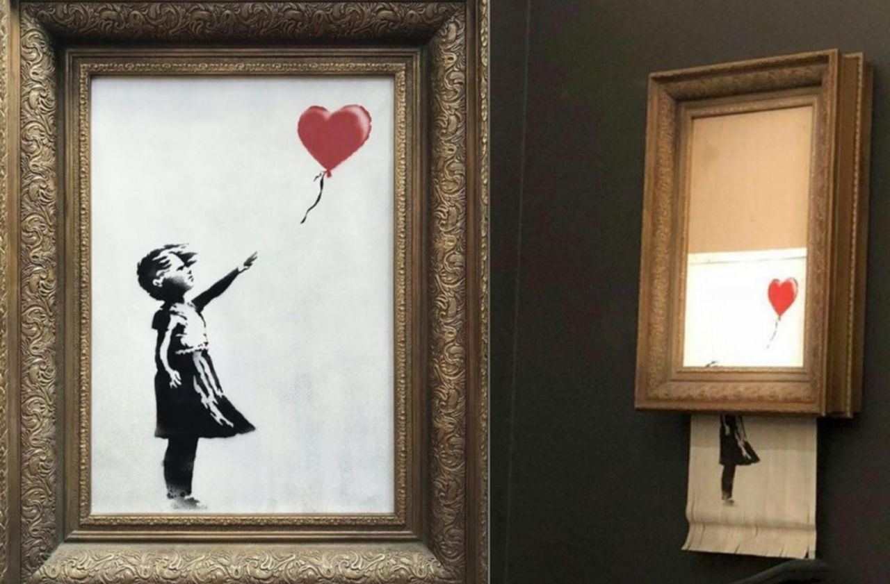 Autodestruction d’une œuvre de Banksy l’acheteuse possède «son bout d